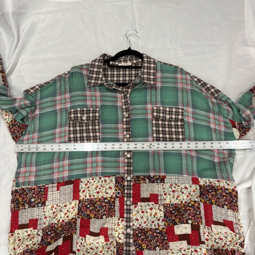 Easel Patchwork Oversized Floral Mixed Print Boho Button Up Top Womens Large - Picture 5 of 9